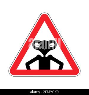 Achtung Alien. Achtung ufo. Rotes Dreieck Straßenschild. Keine außerirdische Zivilisation Stock Vektor