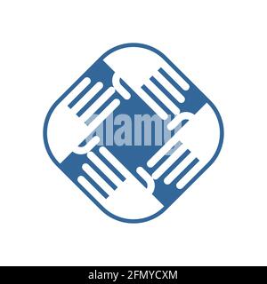 Freundschaftslogo. Symbol für gegenseitige Hilfe. Hände signieren Vereinigung. Freundlichkeit Konzept Stock Vektor
