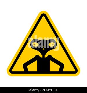Achtung Alien. Achtung ufo. Gelbes Dreieck-Straßenschild. Keine außerirdische Zivilisation Stock Vektor
