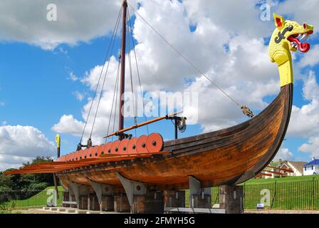 "Hugin" Nachbildung Wikinger-Schiff, Pegwell Bay, Kent, England, Vereinigtes Königreich Stockfoto