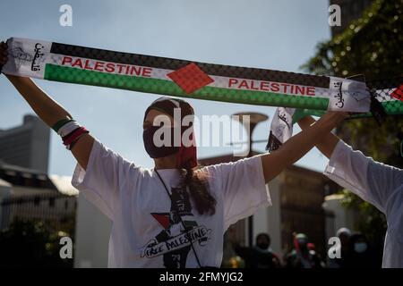 Kapstadt protestiert vor dem südafrikanischen Parlament und fordert Konsequenzen Israels militärischer Angriff auf Palästina im Mai 2021 Stockfoto