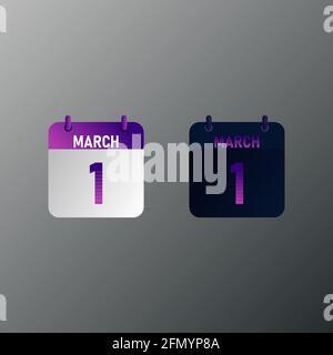 Tageskalender-Ikone im flachen Design für März. Vektorgrafik in heller und dunkler Ausführung. Stock Vektor