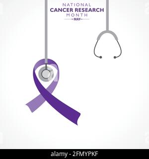 Vektor-Illustration des National Cancer Research Month im Mai beobachtet. Lavendel- oder violettes Farbband Krebsbewusstsein Produkte. Stock Vektor