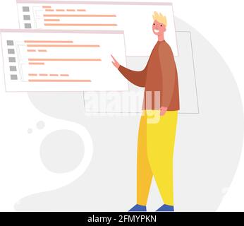 Programmierer, die an der Web-Entwicklung am Computer arbeiten. Konzept der Skriptcodierung und Programmierung in php, Python, javascript, anderen Sprachen. Software Stock Vektor