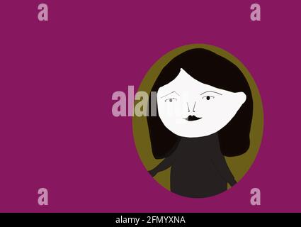 Digitale Illustration des Gesichts einer entspannten Frau, für Geschichten, Pop-Art-Stil Stockfoto