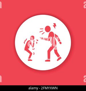 Elternteil Mobbing Kind schwarz Glyphe Symbol. Menschenrechte. Kindesmissbrauch. Gewalt in der Familie. Registrieren Sie sich für Webseite, mobile App, Schaltfläche, Logo Stock Vektor