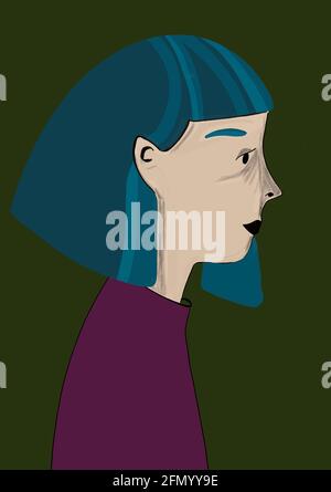 Digitale Illustration des Gesichts einer entspannten Frau, für Geschichten, Pop-Art-Stil Stockfoto