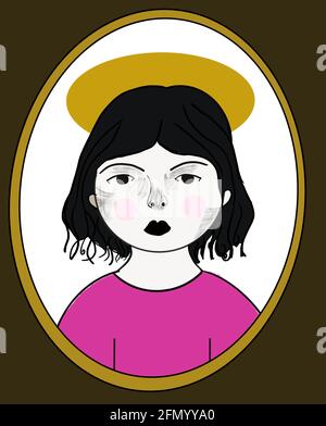 Digitale Illustration des Gesichts einer entspannten Frau, für Geschichten, Pop-Art-Stil Stockfoto