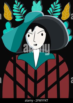 Digitale Illustration des Gesichts einer entspannten Frau, für Geschichten, Pop-Art-Stil Stockfoto