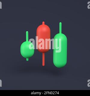 Einfache Kerzenständer Icon 3D-Illustration auf pastellfarbenem Hintergrund. 3d Rendering Minimal Concept Trading Kryptowährung. Stockfoto