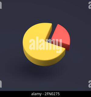 Einfache 3D-Darstellung des Kreisdiagramms auf dunklem pastellfarbenem Hintergrund. 3D-Rendering in hoher Qualität mit minimalem Konzept. Stockfoto