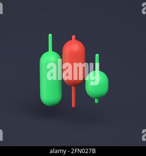 Einfache Kerzenständer Icon 3D-Illustration auf pastellfarbenem Hintergrund. 3d Rendering Minimal Concept Trading Kryptowährung. Stockfoto