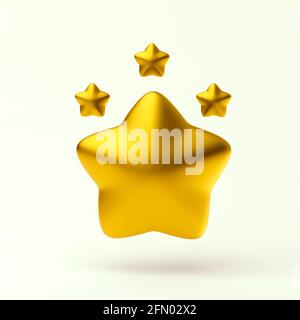 Rang Sterne einfache Gold-Icons 3d-Illustration auf hellem pastellfarbenem Hintergrund für Rang, Bewertung, Leistungen. Minimalkonzept. 3d-Rendering isoliert. Stockfoto