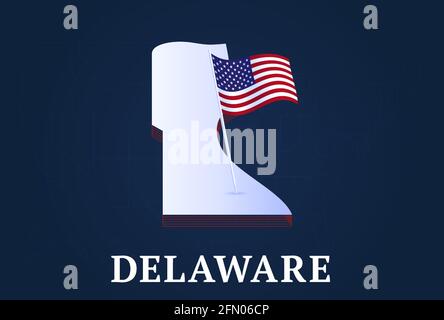 delaware State Isometric Map und USA Natioanl Flag 3D isometrisch Form von uns Zustand Vektor Illustration Stock Vektor