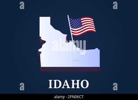 Isometrische Karte des Staates idaho und Natioanl-Flagge der USA, 3D, isometrisch Form von uns Zustand Vektor Illustration Stock Vektor