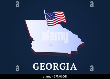 isometrische Karte des bundesstaates georgia und Natioanl-Flagge der USA, 3D, isometrisch Form von uns Zustand Vektor Illustration Stock Vektor