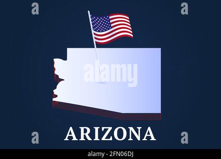 isometrische Karte des staates arizona und Natioanl-Flagge der USA in 3D isometrisch Form von uns Zustand Vektor Illustration Stock Vektor