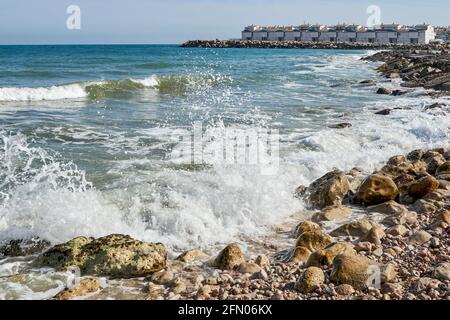 Strand von Las Fuentes in Alcossebre, Costa del Azahar Provinz Castellon, Spanien, Europa Stockfoto