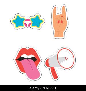 Vier achtziger Patches setzen Symbole Stock Vektor