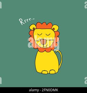 Cute Lion Cartoon Animal, baby and children print design Vector Illustration. Stock Vektor