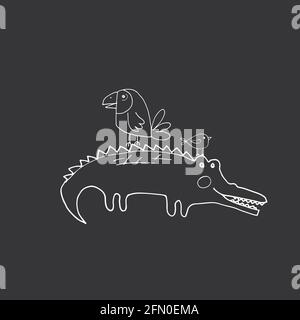 Niedliche Krokodil oder Alligator und Vögel Cartoon Tier, Baby und Kinder drucken Design Vektor Illustration. Stock Vektor