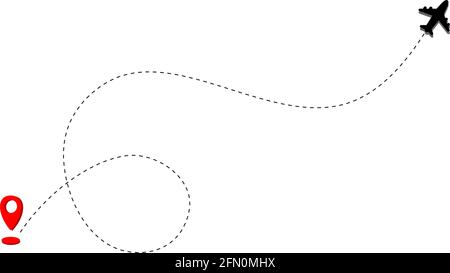 FLUGLINIENSYMBOL MIT STARTPUNKT UND STRICHLINIE. Stock Vektor
