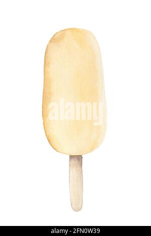Gelbe Vanillebecher isoliert auf weißem Hintergrund. Creme Brulee Eis handgezeichnete Süßigkeiten Illustration. Stockfoto