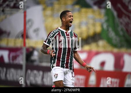 Fluminense-Spieler Caio Paulista feiert sein Tor beim Spiel Fluminense x Santa Fé für den Libertadores Cup im Stadion Maracanã. Stockfoto