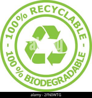 WIEDERVERWERTBARES UND BIOLOGISCH ABBAUBARES SIEGELSYMBOL MIT DREI PFEILEN Stock Vektor