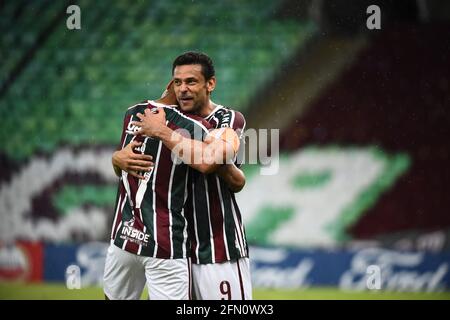 Fluminense-Spieler Caio Paulista feiert sein Tor beim Spiel Fluminense x Santa Fé für den Libertadores Cup im Stadion Maracanã. Stockfoto