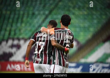 Fluminense-Spieler Caio Paulista feiert sein Tor beim Spiel Fluminense x Santa Fé für den Libertadores Cup im Stadion Maracanã. Stockfoto