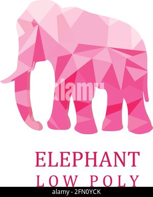 Pink Elephant auf weißem isolierten Hintergrund. Niedrige Poly. Vektorgrafik. Stock Vektor