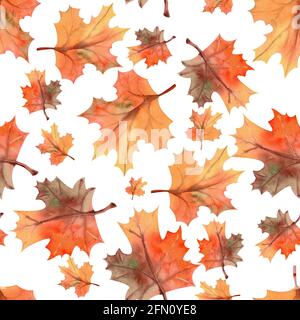 Nahtlose Herbstblätter Hintergrund, Beeren auf weißem isolierten Hintergrund. Aquarelldarstellung Stockfoto