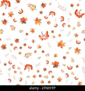 Nahtlose Herbstblätter Hintergrund, Beeren auf weißem isolierten Hintergrund. Aquarelldarstellung Stockfoto