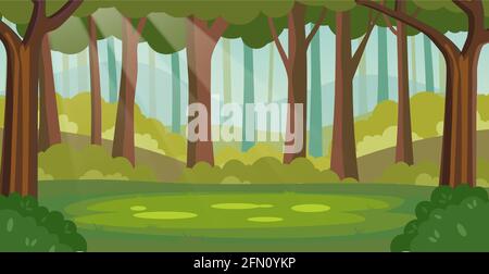 Magischer Sommer Dschungel Wald Lichtung mit Sonnenstrahlen Stock Vektor