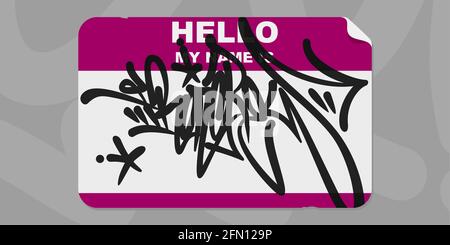 Abstrakt Flache Graffiti Stil Sticker Hallo Mein Name Ist Mit Einige Street Art Schriftzug Vektor Illustration Art Stock Vektor