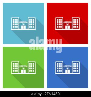 Hospital Building Icon Set, flache Design Vektor Illustration in eps 10 für webdesign und mobile Anwendungen in vier Farboptionen Stock Vektor