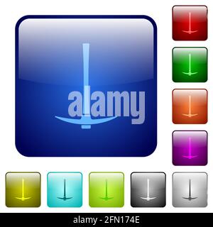 Pickaxe Symbole in abgerundeter quadratischer Farbe glänzend Knopfset Stock Vektor