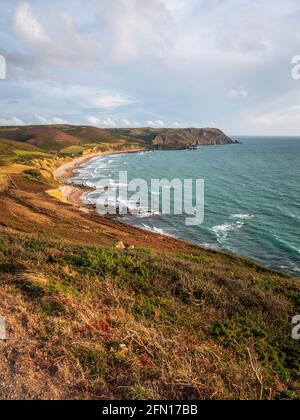 Wilde Landschaft in warmen Farbtönen und Farben Bucht von Ecalgrain in der Normandie, Frankreich. Stockfoto