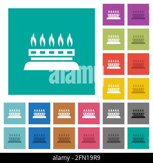 Küche Gasherd mehrfarbige flache Symbole auf schlichten quadratischen Hintergründen. Weiße und dunklere Symbolvarianten für schwebe- oder aktive Effekte. Stock Vektor