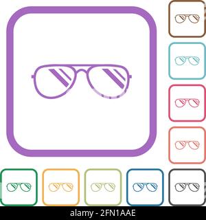 Gläser mit Glosses einfache Symbole in farbigen abgerundeten quadratischen Rahmen Auf weißem Hintergrund Stock Vektor