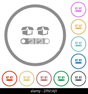 Förderer mit flachen Farbsymbolen in runden Umrissen auf Weißer Hintergrund Stock Vektor