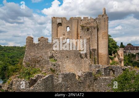 Burgruinen (11. Jahrhundert), Angles-sur-l'Anglin, aufgeführt als eines der schönsten Dörfer Frankreichs, Vienne (86), Nouvelle-Aquitaine Region Stockfoto