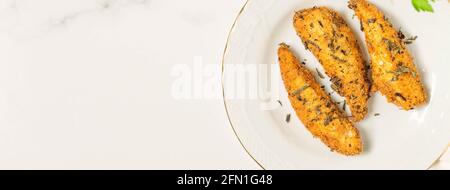 Banner mit Filet von gebratenem Fisch Stockfoto