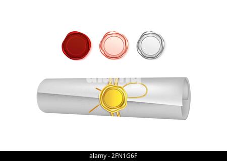 Antike Pergamentrolle mit einem Stempel. Stock Vektor