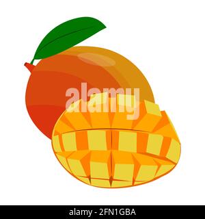 Mango ganz und halb. vektor isoliert auf weißem Hintergrund. Stock Vektor