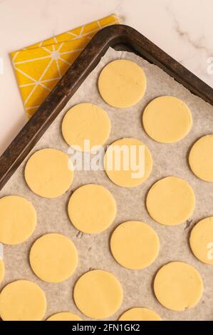 Butterkekse Teig: Butter, Zucker und Mehl. Stockfoto