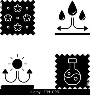 Der Stoff verfügt über schwarze Glyphen-Symbole, die auf einem weißen Raum eingestellt sind Stock Vektor