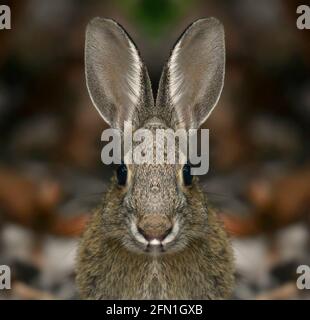 Europäisches Kaninchen (Oryctolagus cuniculus) Nahaufnahme Porträt. Stockfoto