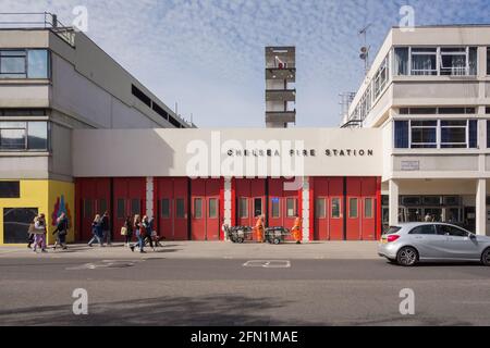 Das Äußere der Chelsea Fire Station, King's Road, London, SW3, England, VEREINIGTES KÖNIGREICH Stockfoto